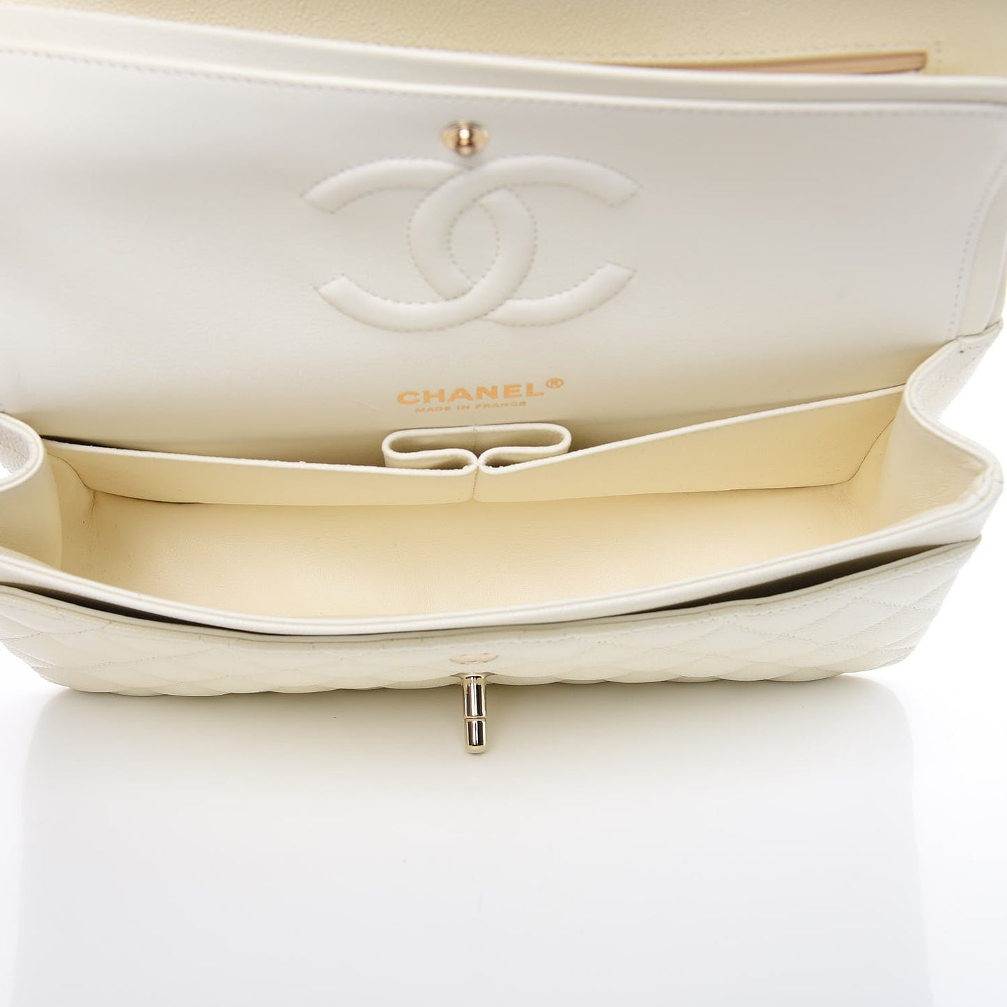 Caviar Quilted Medium Double Flap White