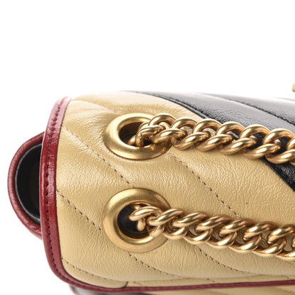 Gucci Vintage Effect Calfskin Matelasse Diagonal Striped Small Torchon GG Marmont Shoulder Bag Black Beige 13 of 16