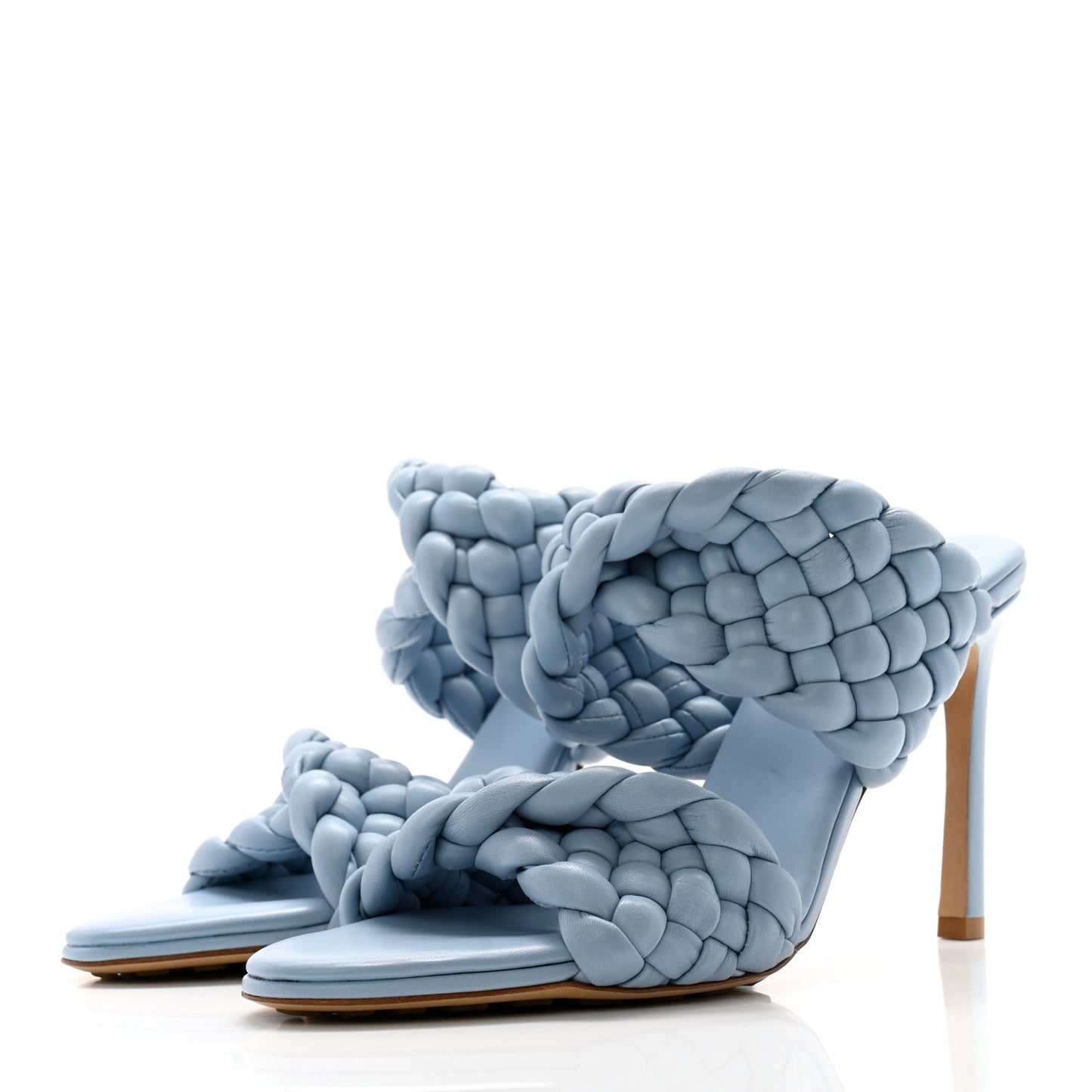 Nappa Twisted Padded Intrecciato Curve Slide Sandals 39 Ice