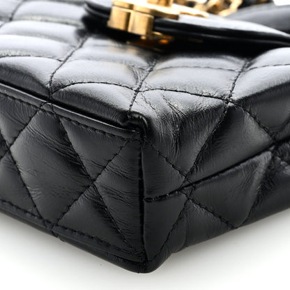 Chanel Shiny Aged Calfskin Quilted Mini Nano Kelly Shopper Black 9 of 10
