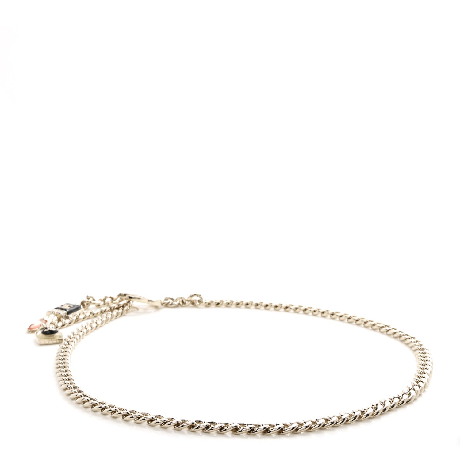 Chanel Metal Resin Crystal CC Lipstick Chain Belt 85 Gold Pink Black 2 of 4