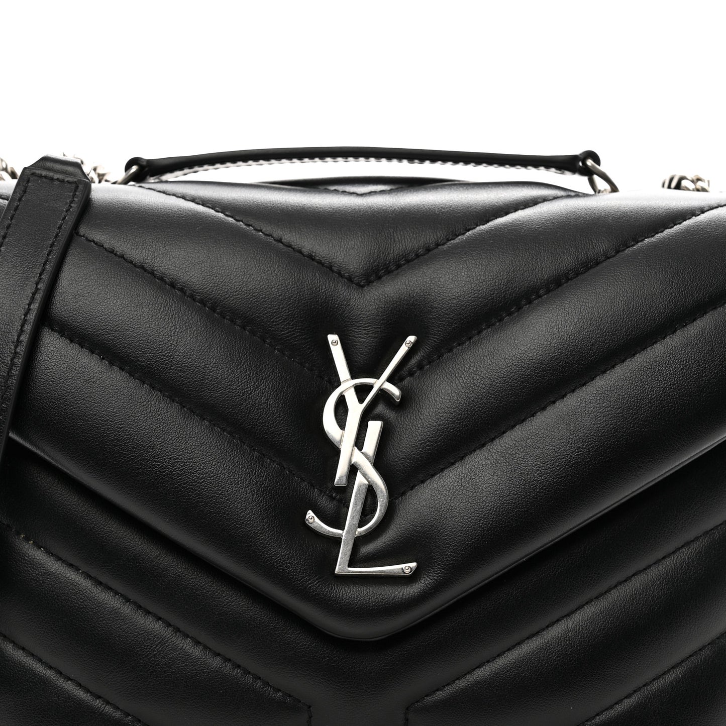 Calfskin Y Quilted Monogram Small Loulou Chain Satchel Black