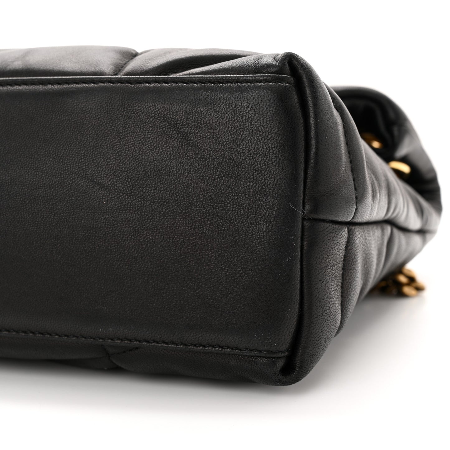 Lambskin Quilted Small Loulou Puffer Monogram Chain Satchel Black