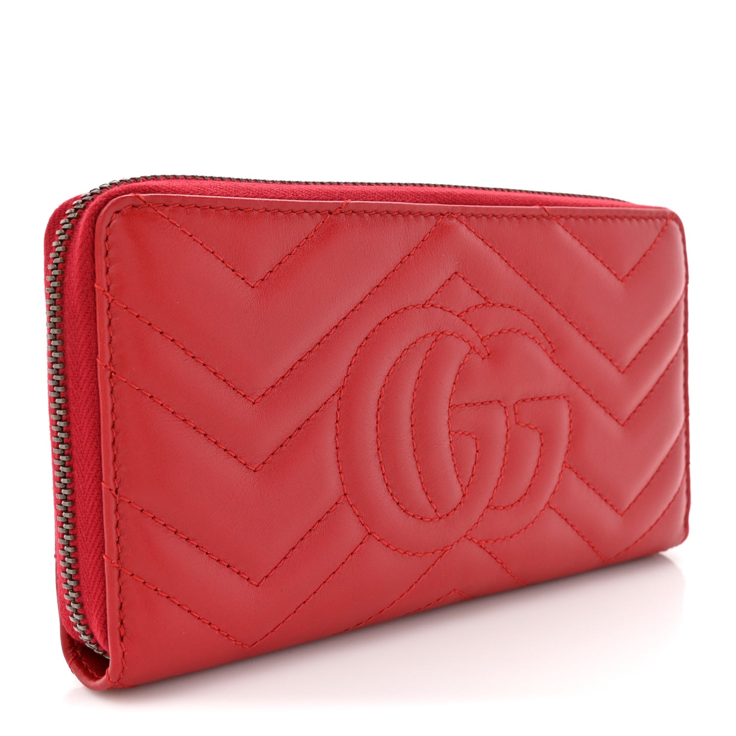 Calfskin Matelasse GG Marmont Zip Around Wallet Hibiscus Red Hibiscus Red