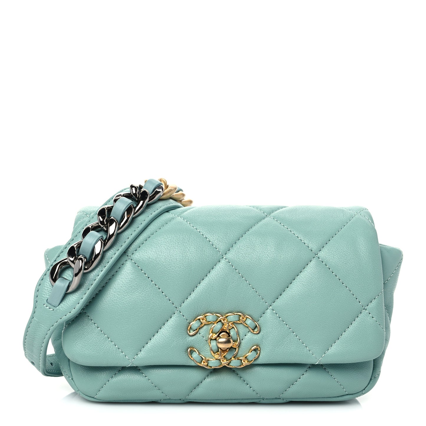 Lambskin Quilted Chanel 19 Waist Bag Light Blue