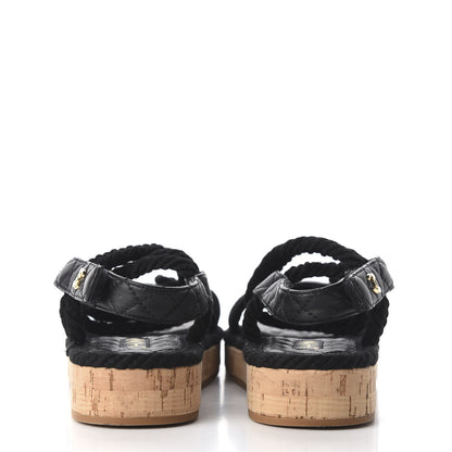 Chanel Cord Lambskin Quilted Logo Sandals 38 Black 6 of 10