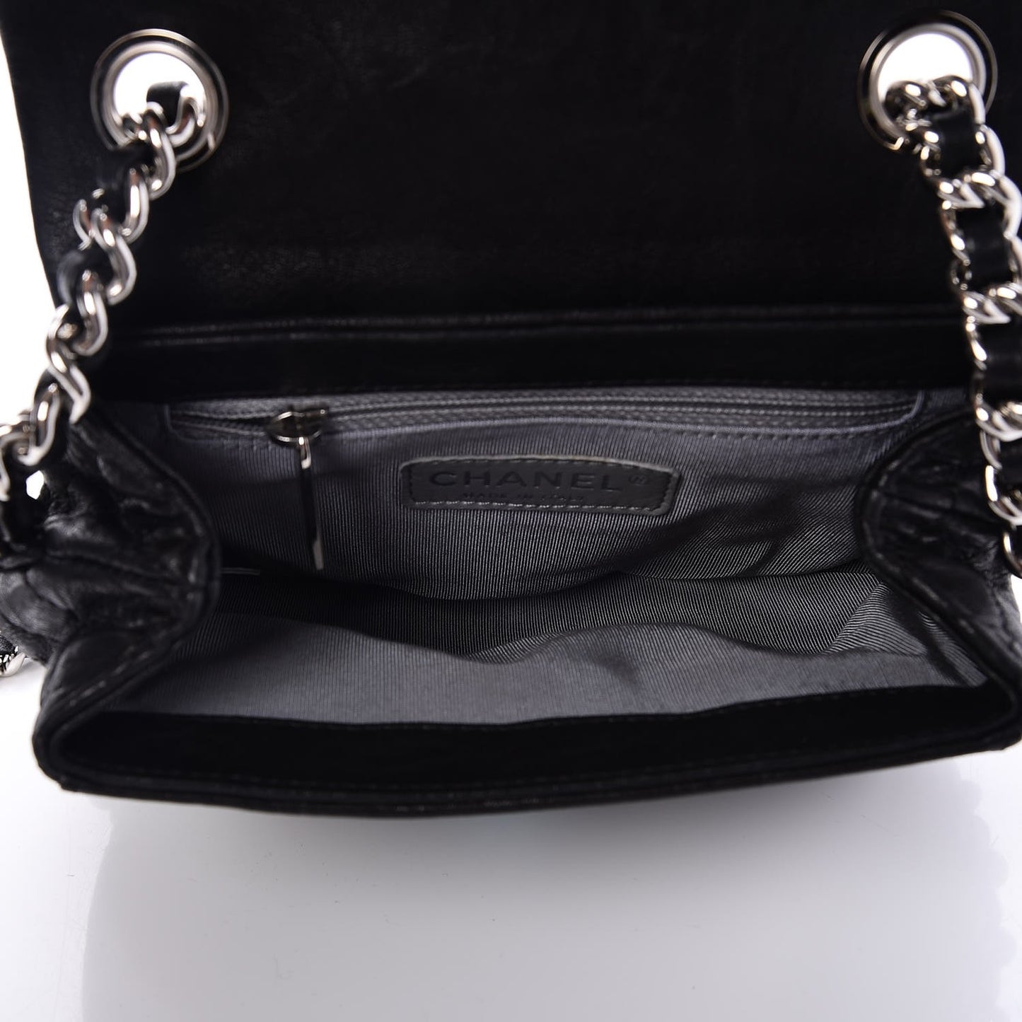 Washed Lambskin Quilted Mini Chain Around Flap Black