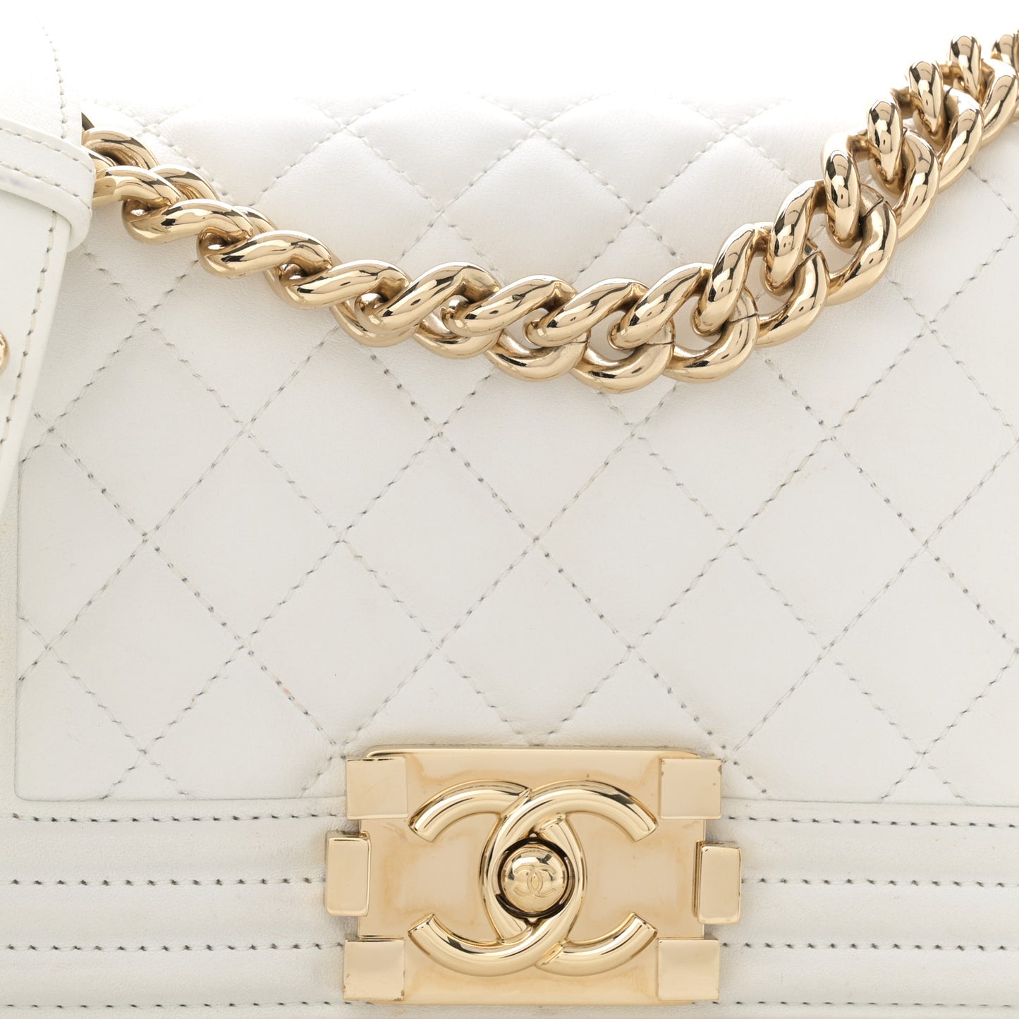 Lambskin Quilted Small Boy Flap White