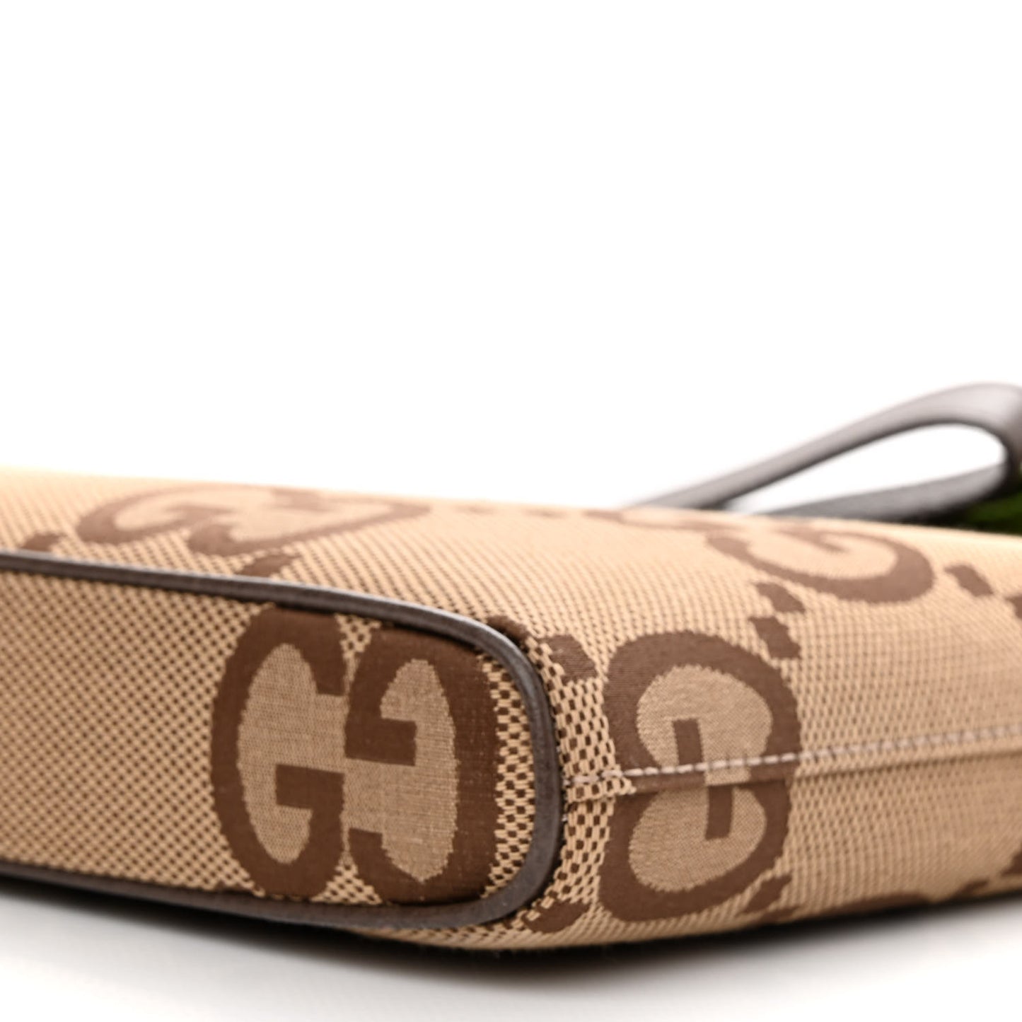 Monogram Jumbo GG Textured Dollar Calfskin Web Wristlet Messenger Bag Camel Ebony New Acero