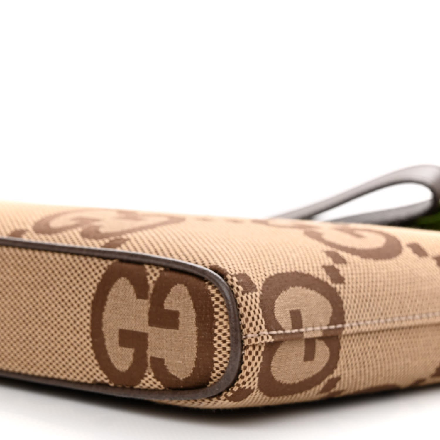 Gucci Monogram Jumbo GG Textured Dollar Calfskin Web Wristlet Messenger Bag Camel Ebony New Acero 10 of 10