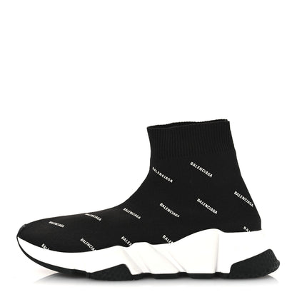 Balenciaga Neoprene Knit Allover Logo Bi-Color Sole Womens Speed Sneakers 35 Black White 1 of 26