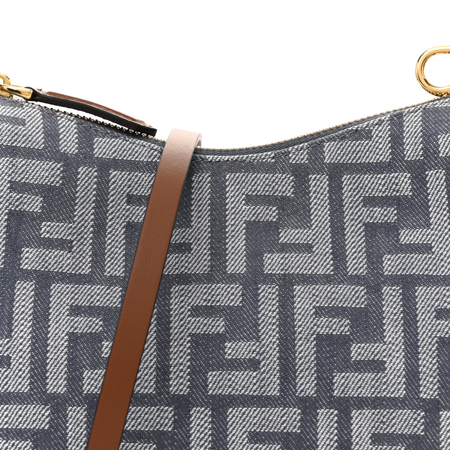 Fendi Denim Vitello King F is Fendi FF Embroidered Mini Fendigraphy Hobo Bag Blue Brown 8 of 11