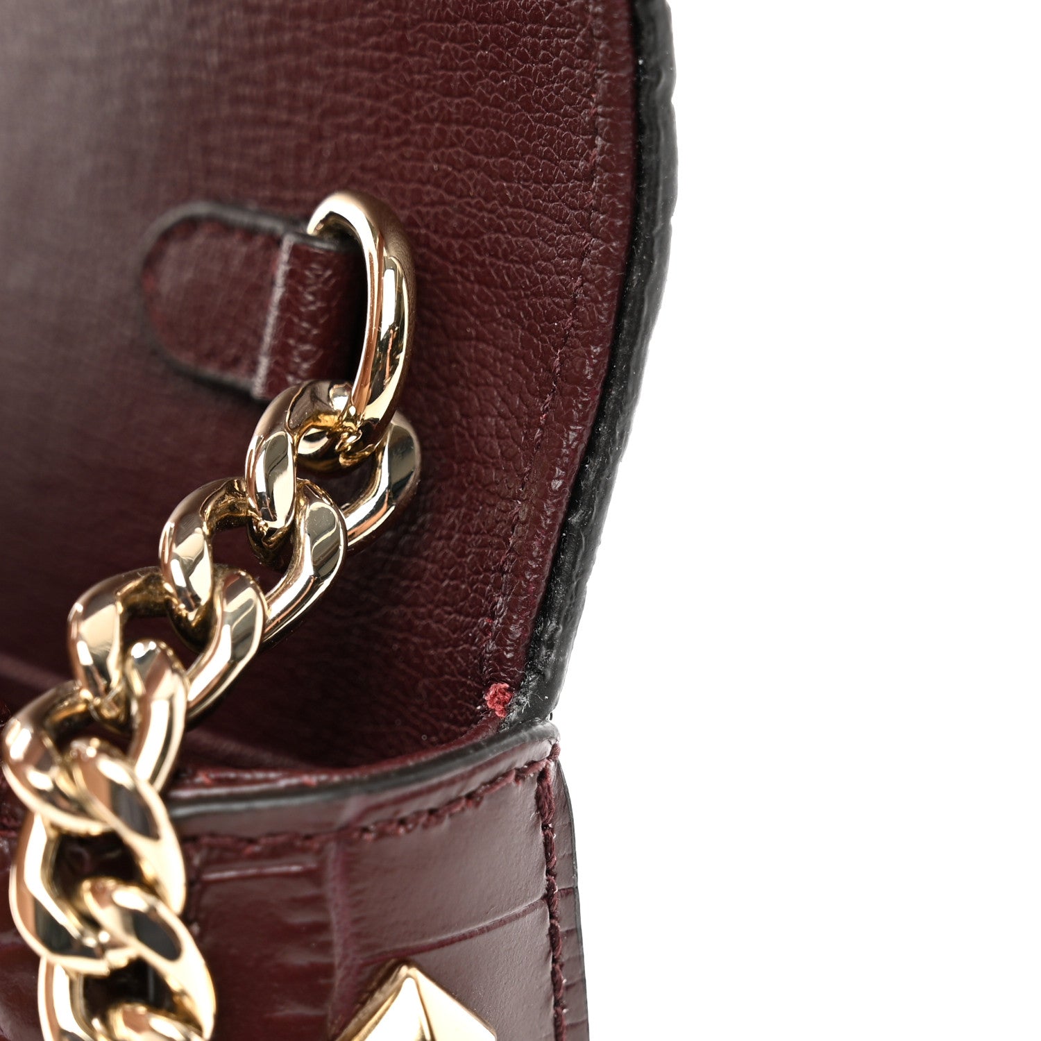 Jimmy Choo Calfskin Crocodile Embossed Palace Wallet On Chain Bordeaux 10 of 11