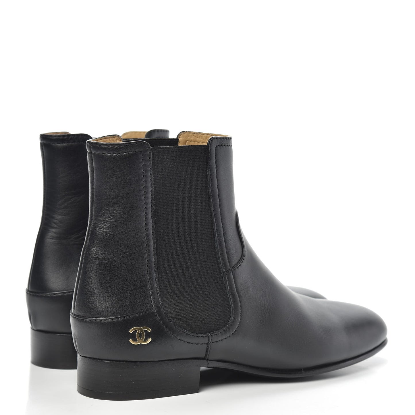 Calfskin Elastic Short Boots 38 Black