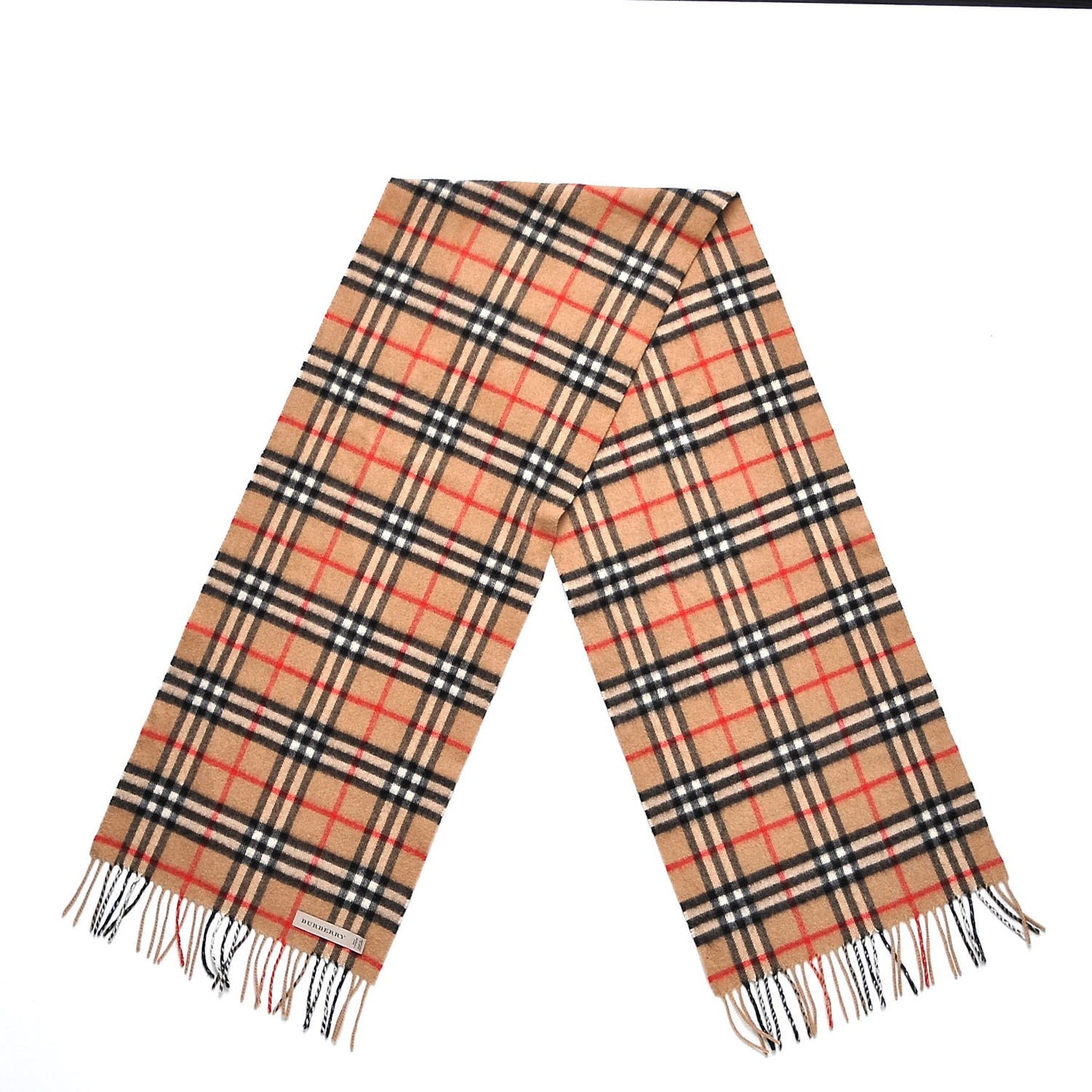 Cashmere Classic Check Fringe Scarf Camel