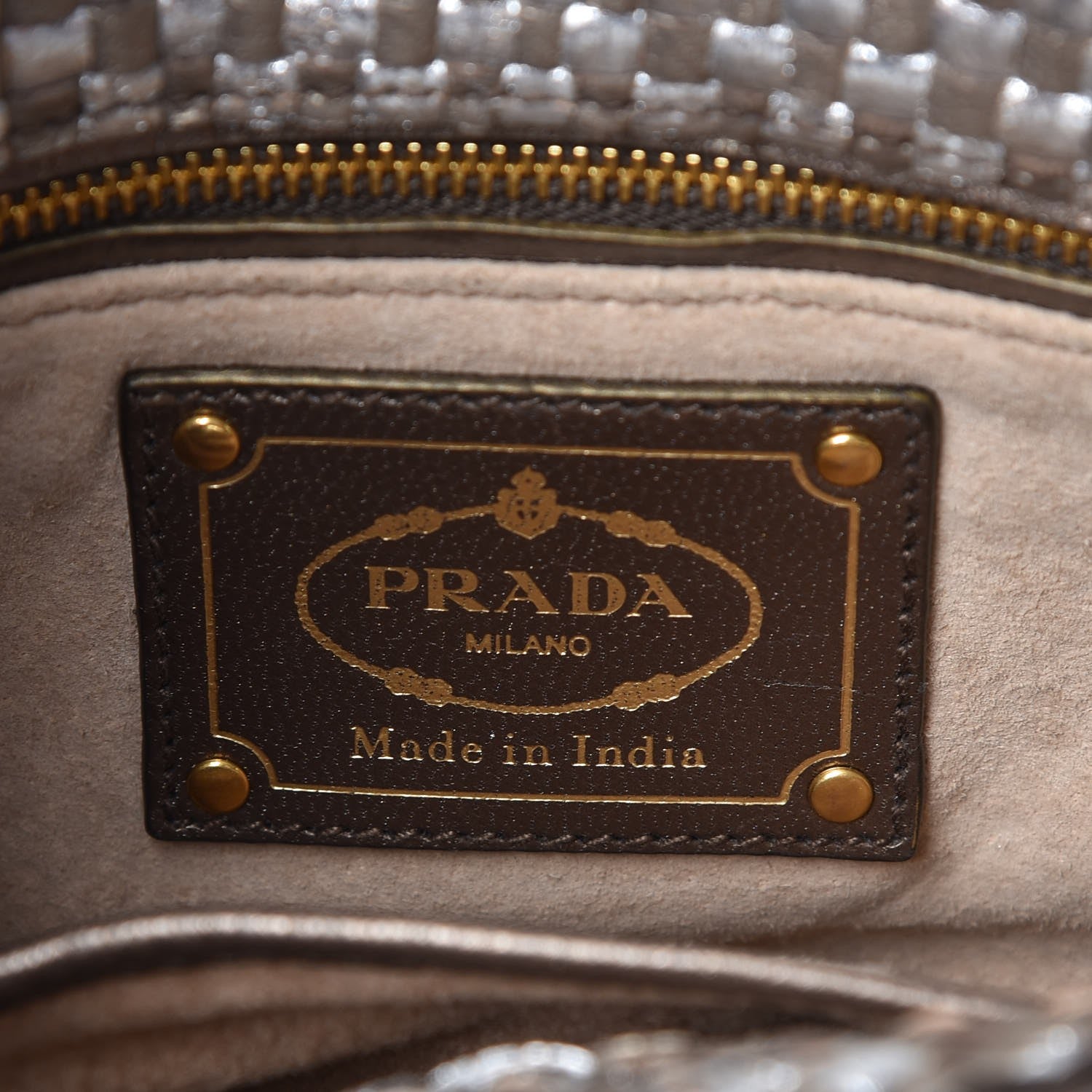 Prada Goatskin Woven Flap Crossbody Bag Argento 6 of 8