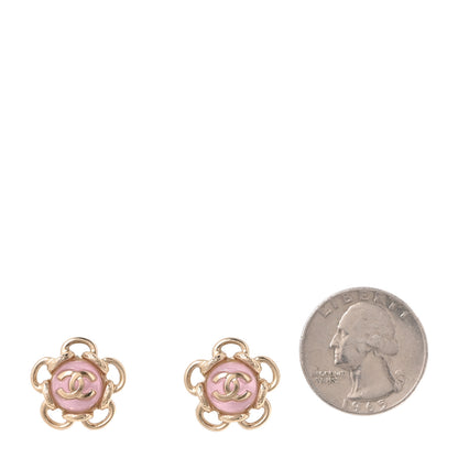 Chanel Resin CC Flower Earrings Gold Pink 2 of 4