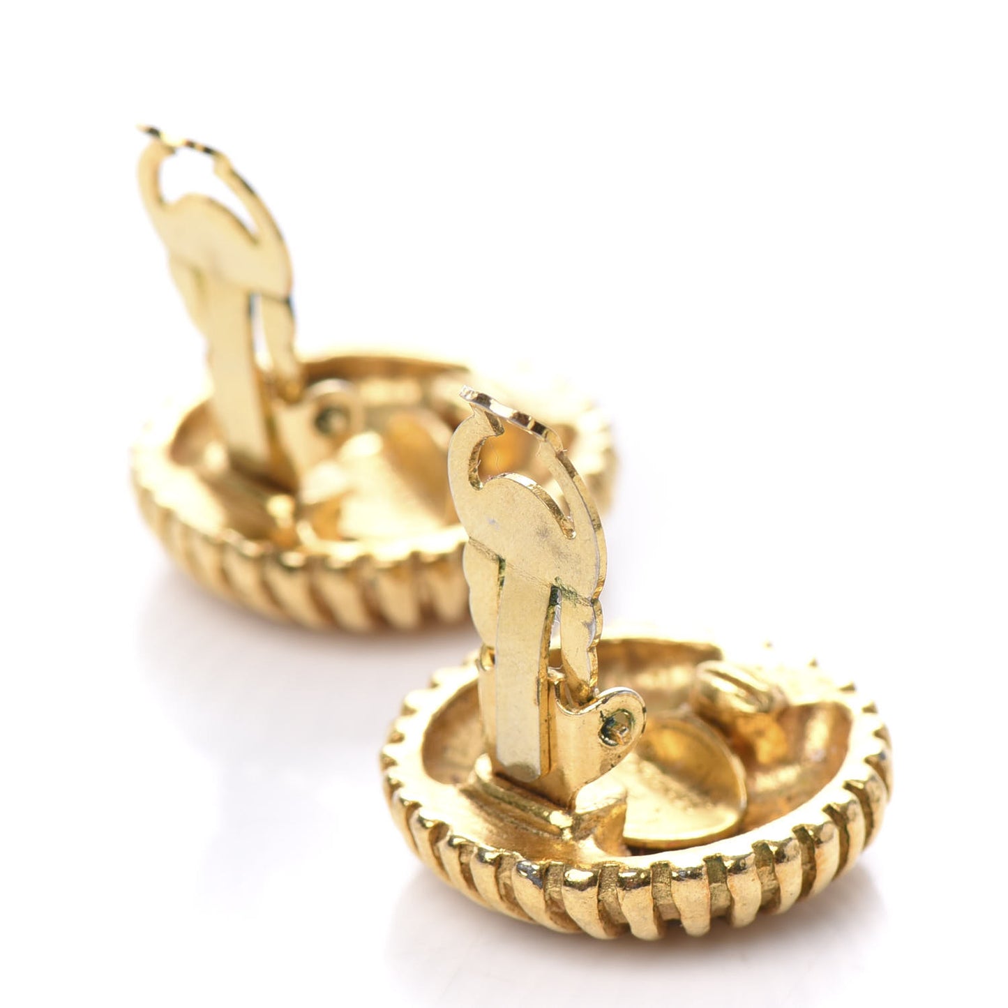 Round CC Clip On Earrings Gold