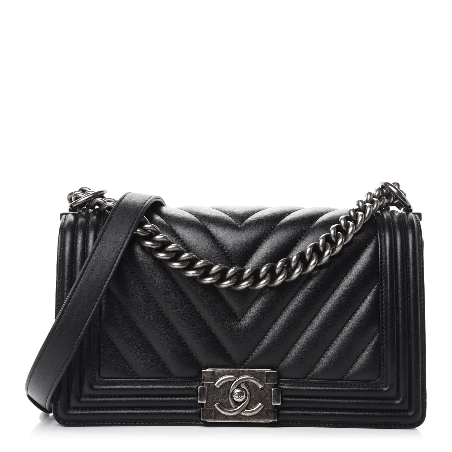 Chanel Calfskin Chevron Quilted Medium Boy Flap Black 1 of 12