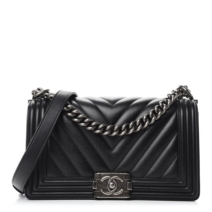 Chanel Calfskin Chevron Quilted Medium Boy Flap Black 1 of 12