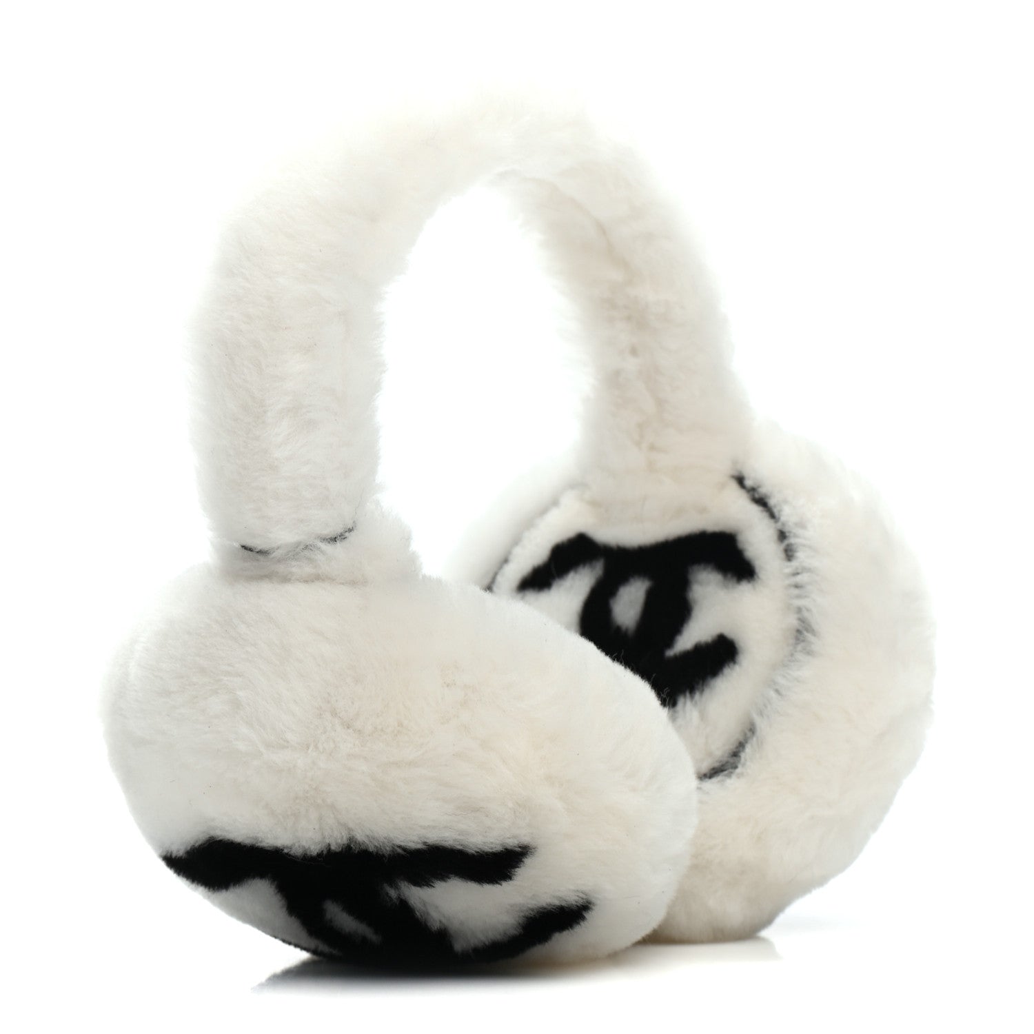Chanel Shearling CC Ear Muffs White Black 1 of 6