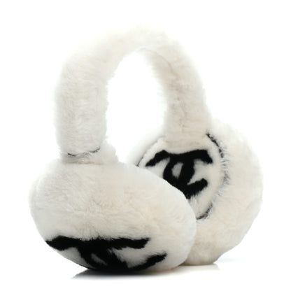 Chanel Shearling CC Ear Muffs White Black 1 of 6