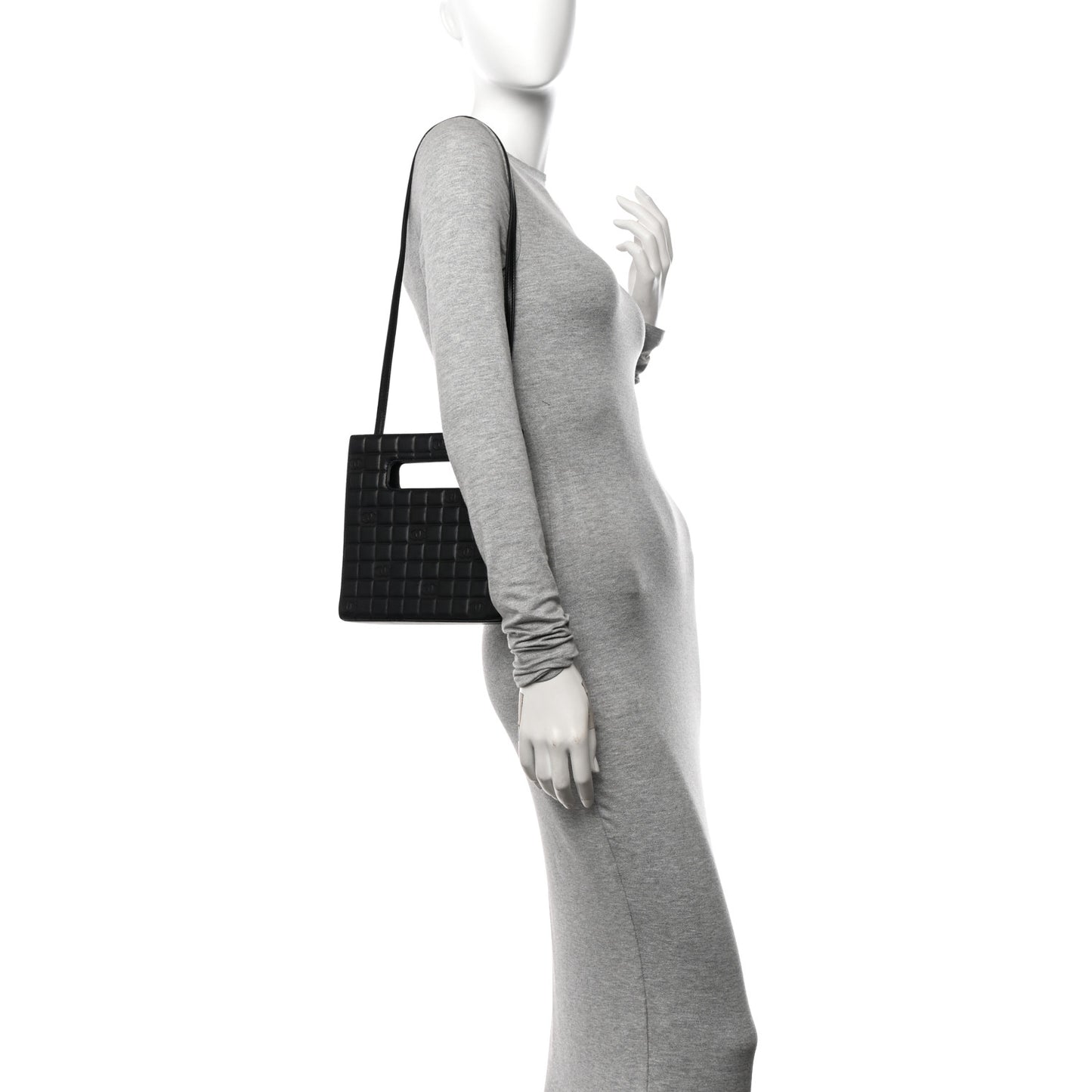Lambskin CC Chocolate Bar Quilted Tote Black