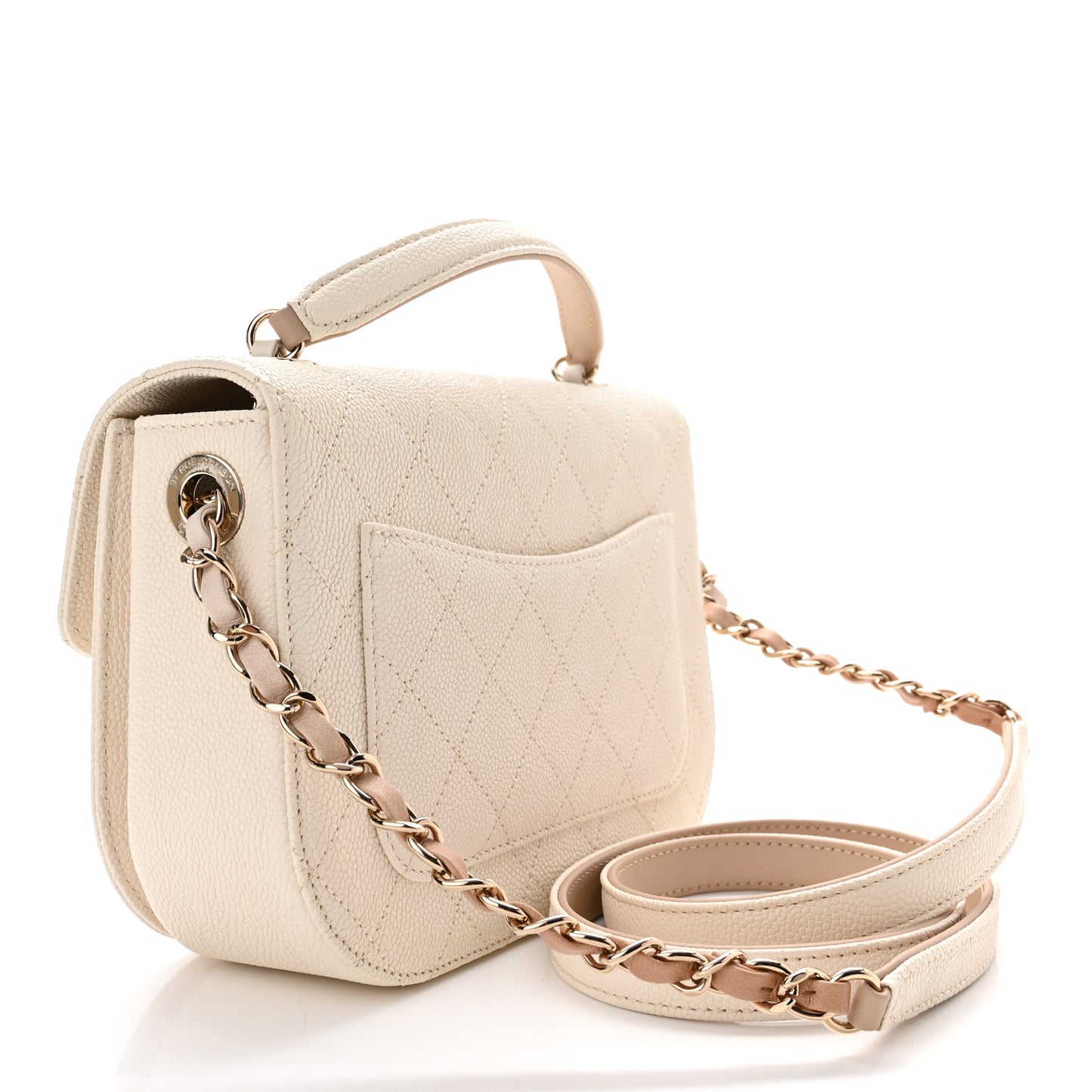 Grained Calfskin Quilted Small Cuba Top Handle Flap White