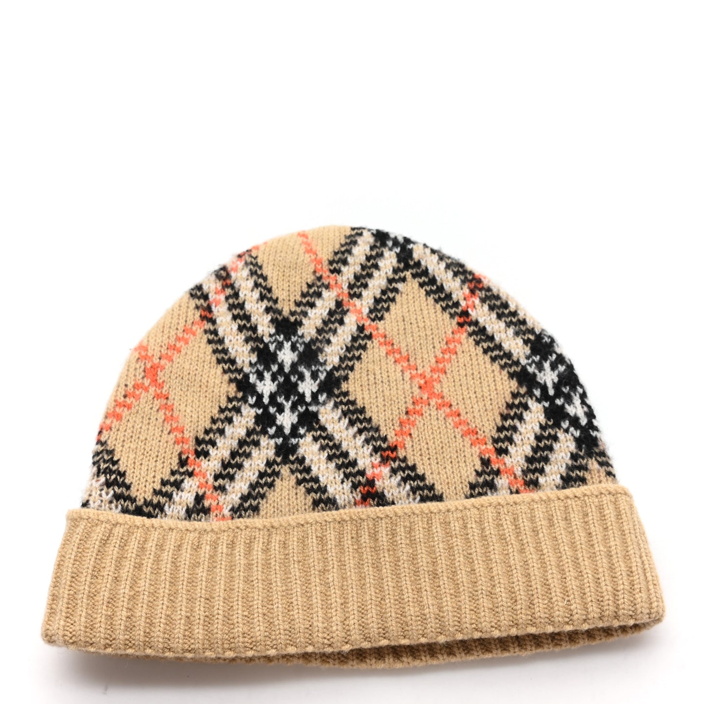 Cashmere Check Beanie Hat Sand Beige