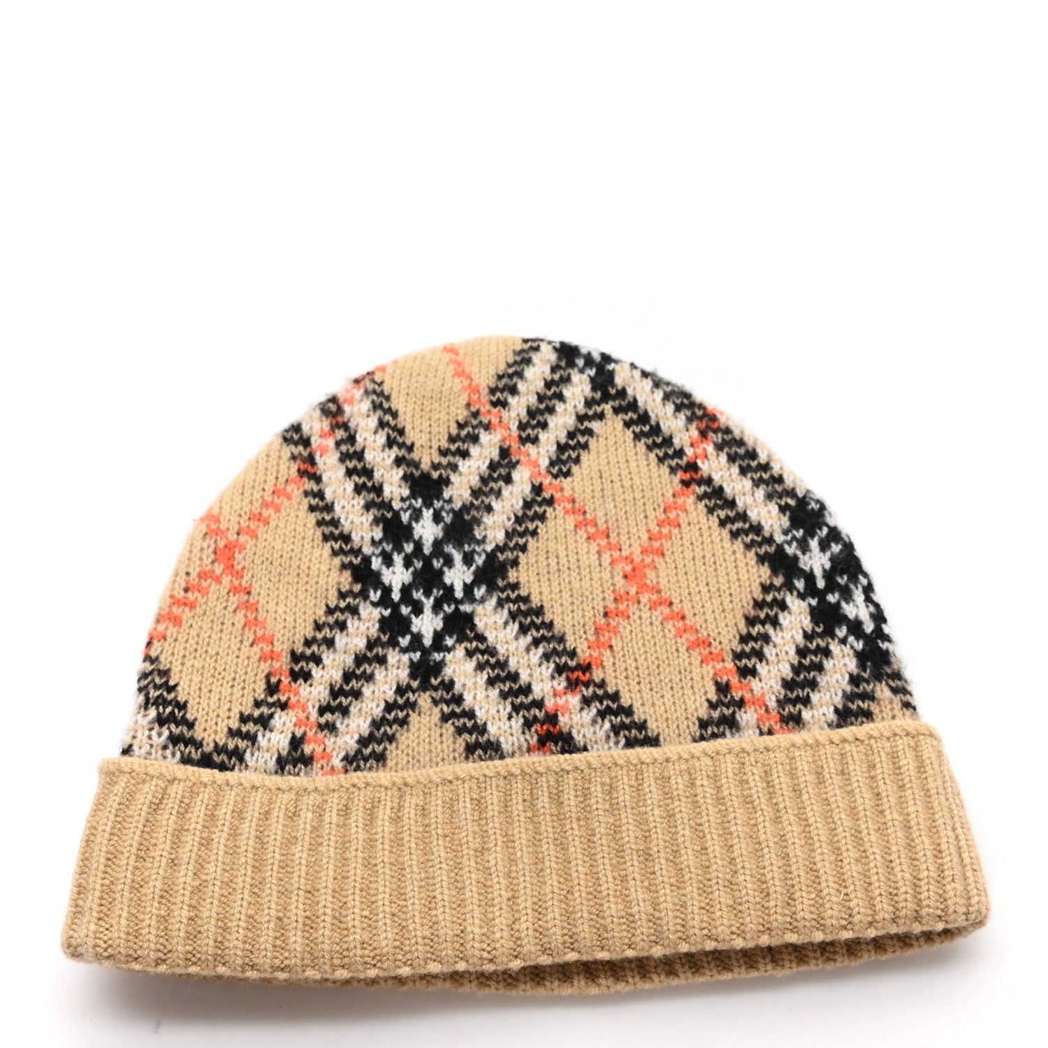 Burberry Cashmere Check Beanie Hat Sand Beige 3 of 5