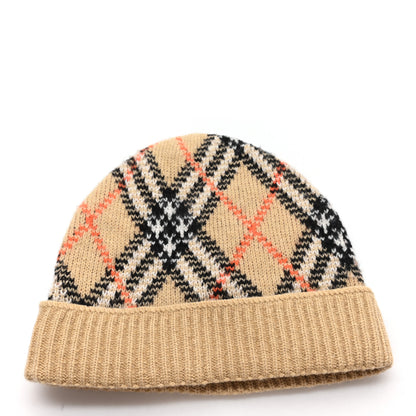 Burberry Cashmere Check Beanie Hat Sand Beige 3 of 5