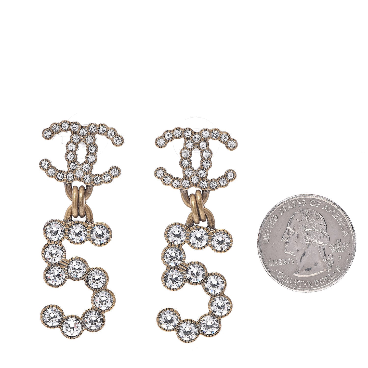 Chanel Metal Crystal City of Lights No 5 Drop Earrings Gold 2 of 5
