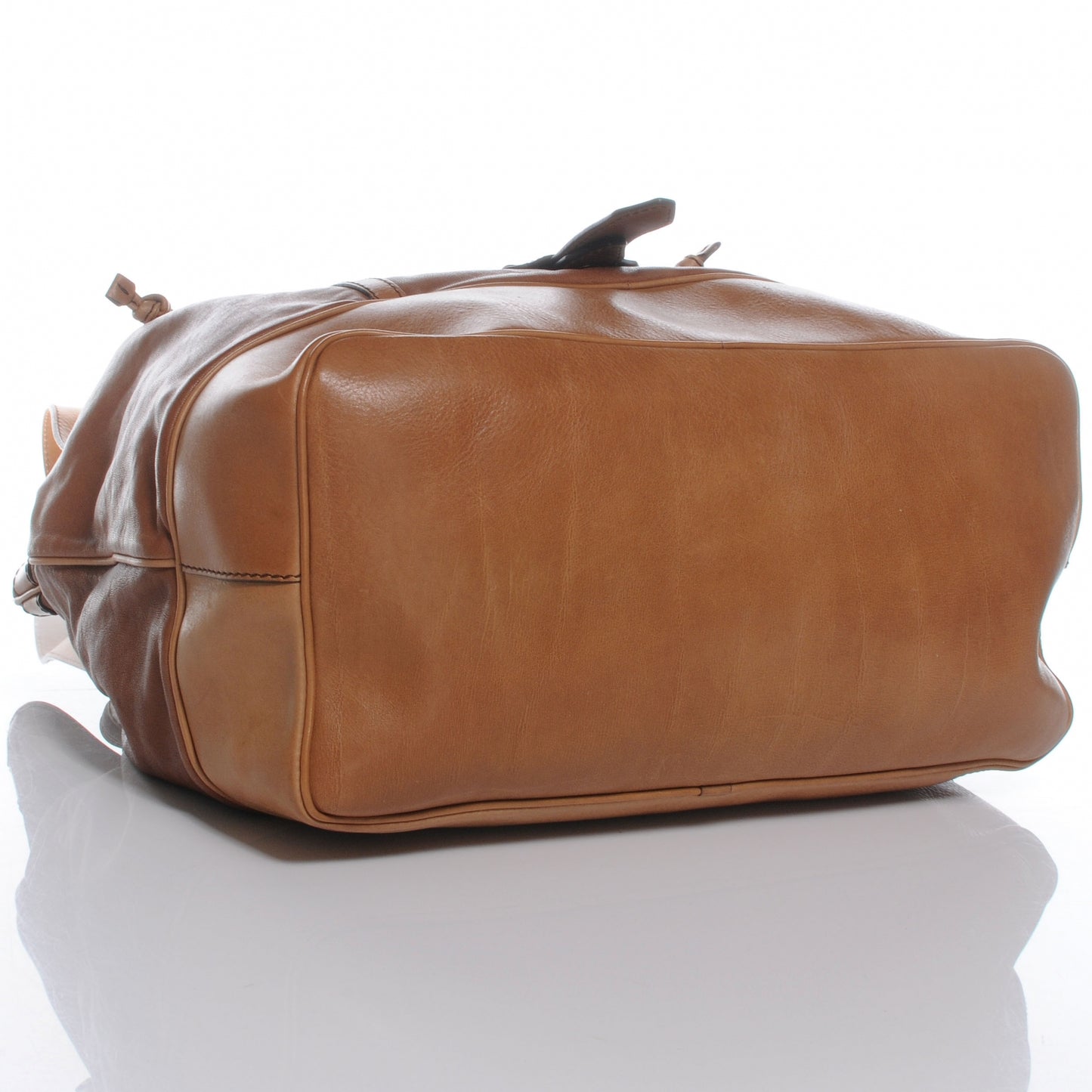 Leather Large Drawstring Tote Light Brown