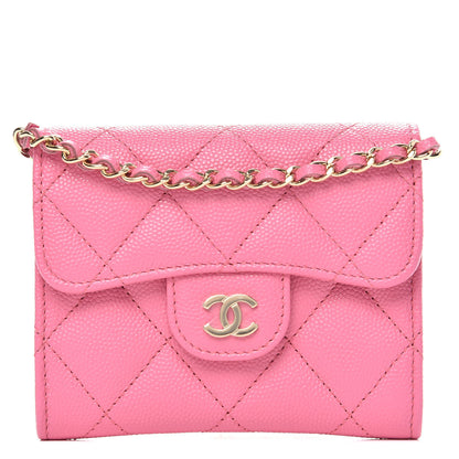 Chanel Caviar Quilted Flap Card Holder On Chain Pink 1 of 10