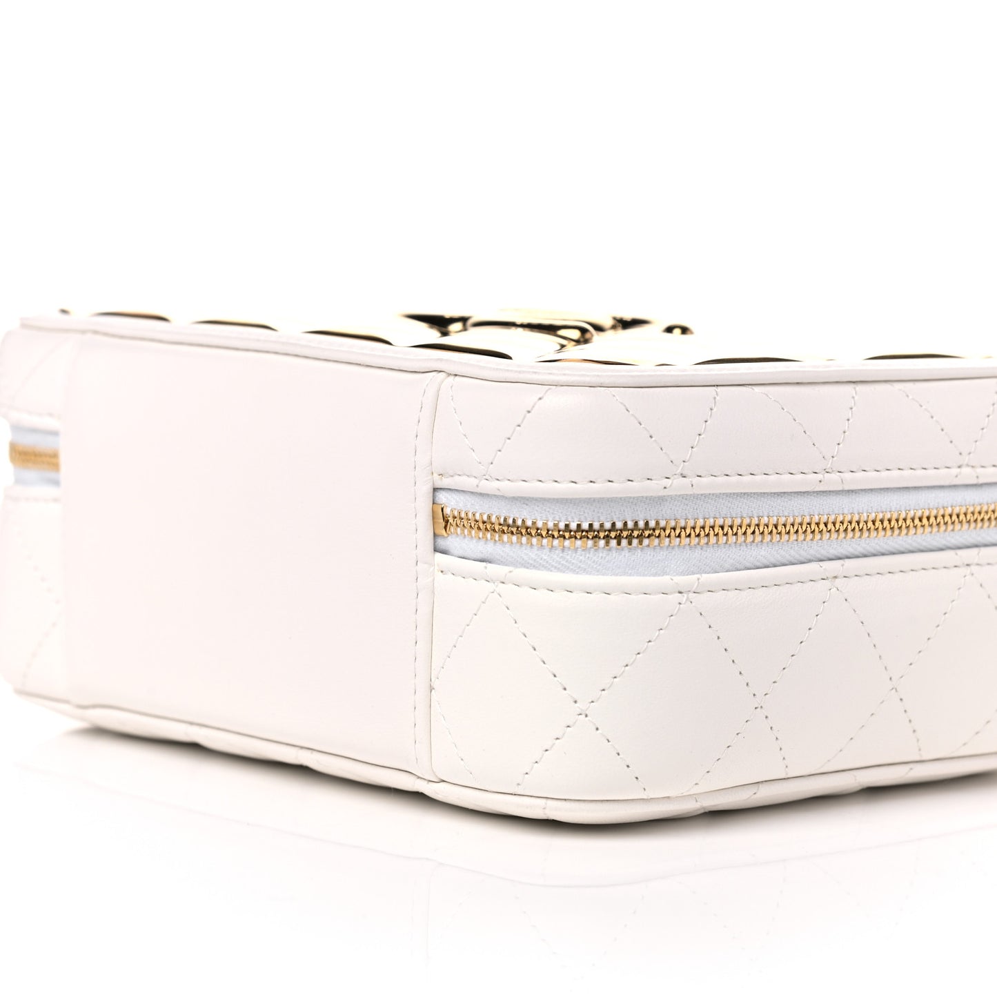 Lambskin Quilted Golden Plate Vanity Case White Gold