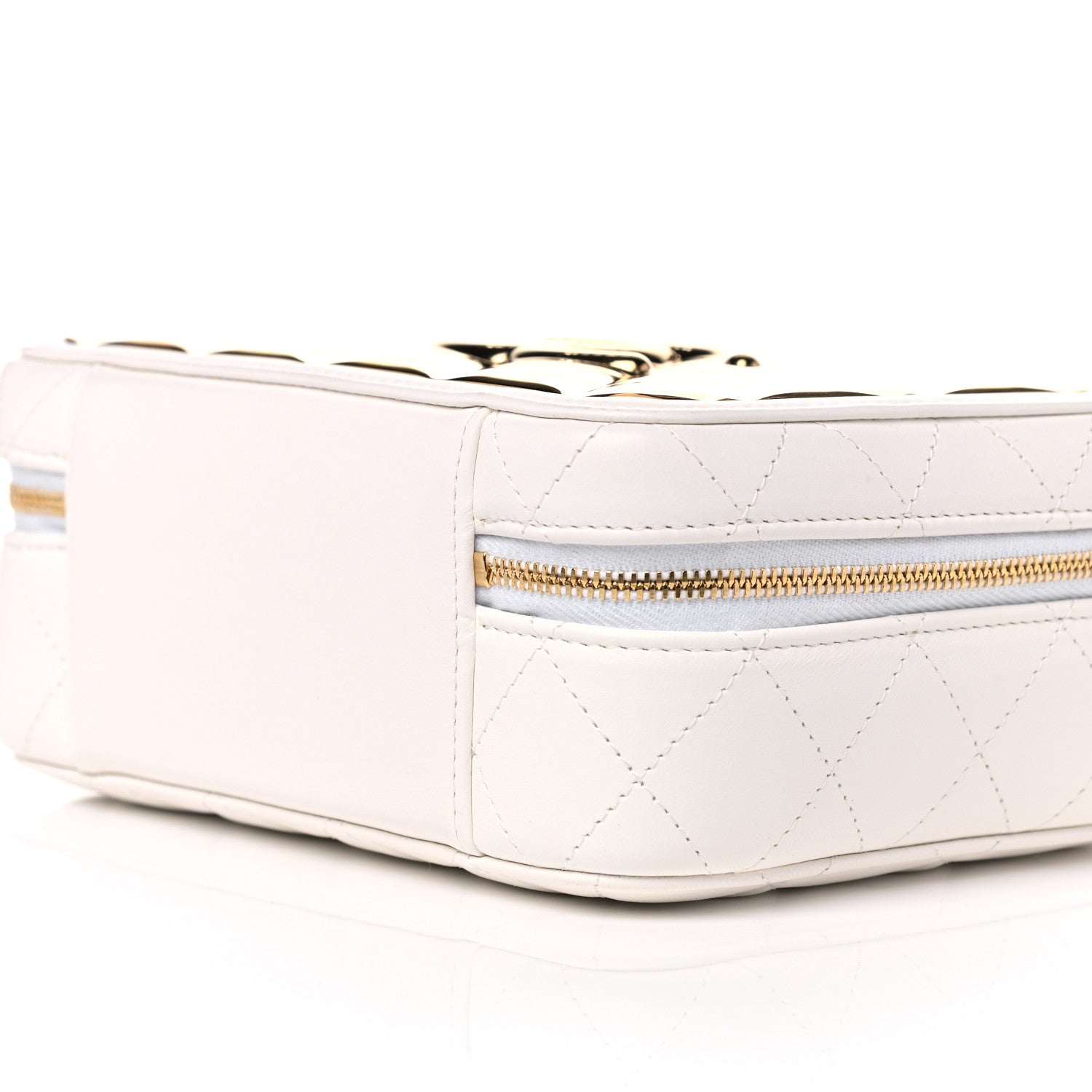 Chanel Lambskin Quilted Golden Plate Vanity Case White Gold 8 of 9