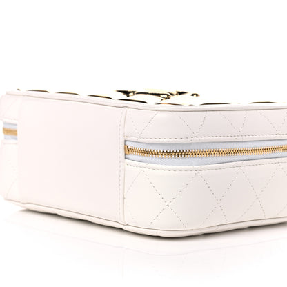 Chanel Lambskin Quilted Golden Plate Vanity Case White Gold 8 of 9