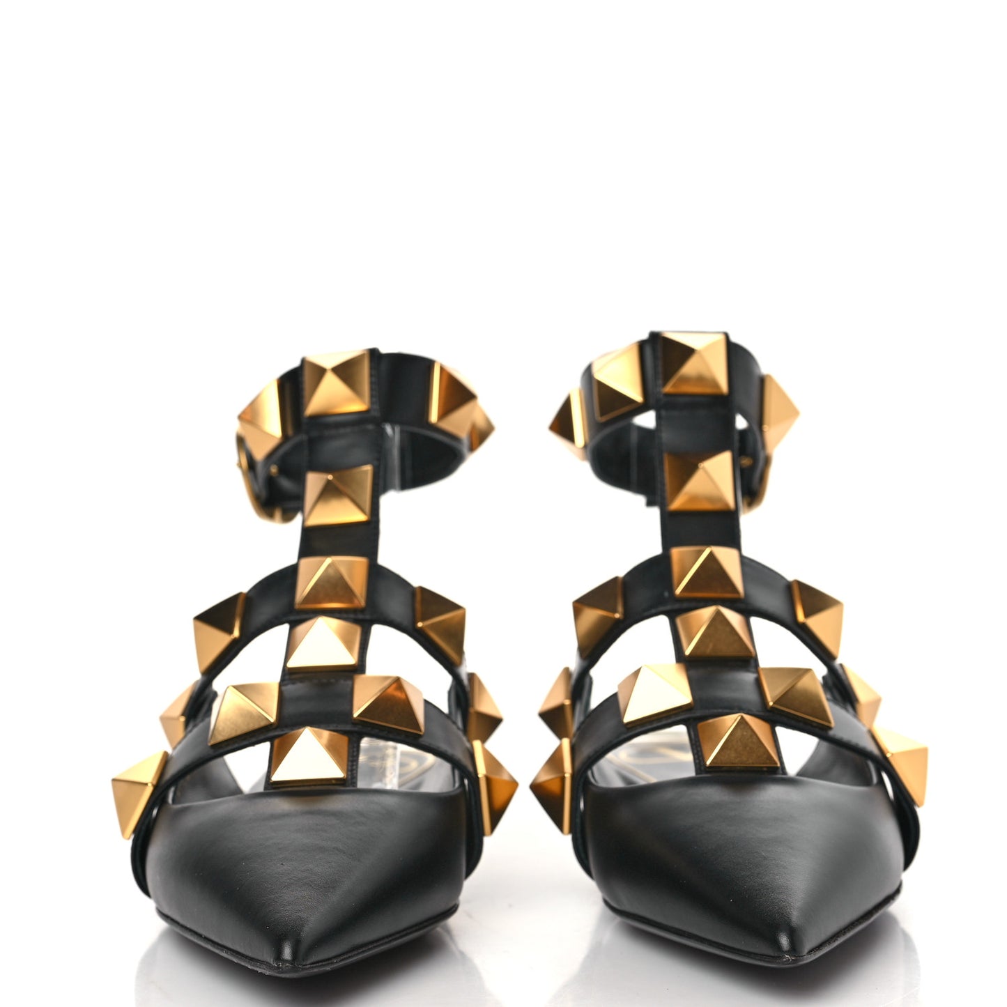 Calfskin Roman Stud Ankle Strap Flat Mules 36 Black