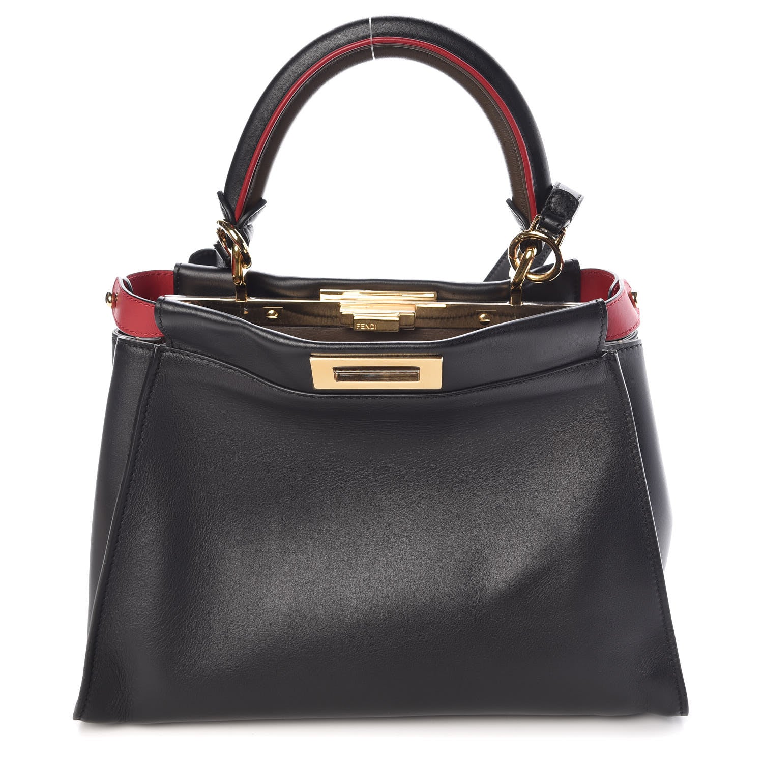 Fendi Vitello Seta Century Nappa Medium Peekaboo Iconic Defender Satchel Black Fragola Maya 1 of 12