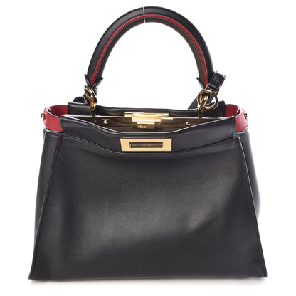 Fendi Vitello Seta Century Nappa Medium Peekaboo Iconic Defender Satchel Black Fragola Maya 1 of 12