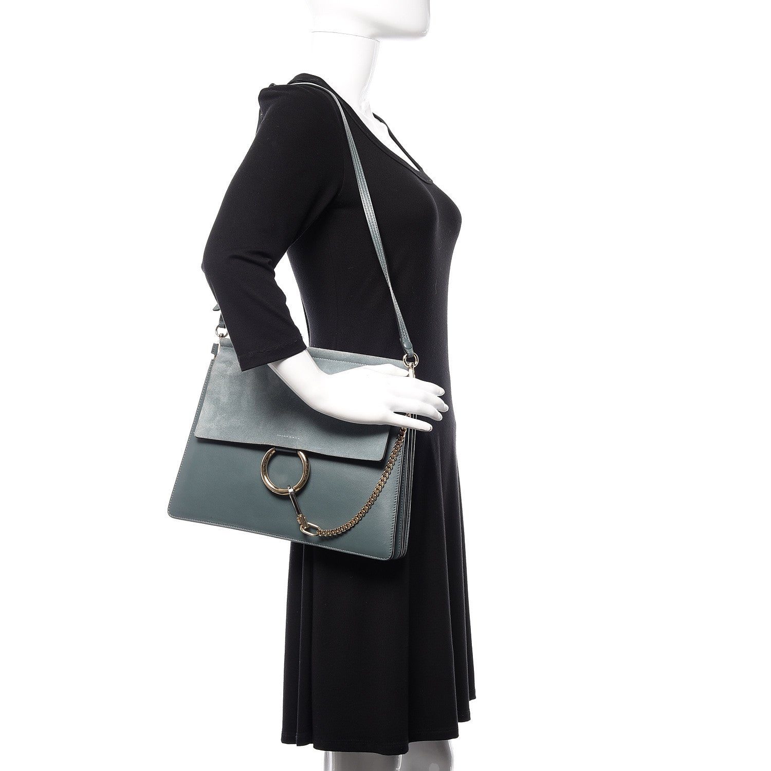 Chloe Suede Calfskin Medium Faye Shoulder Bag Cloudy Blue 2 of 11