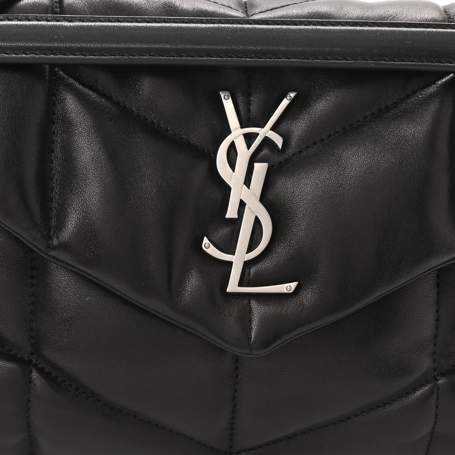 Lambskin Quilted Small Loulou Puffer Monogram Chain Satchel Black