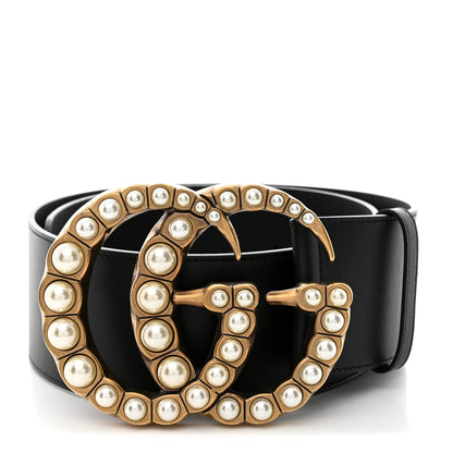 Gucci Moon Calfskin Pearl Double G 70mm Belt 85/34 Black Cream 1 of 6