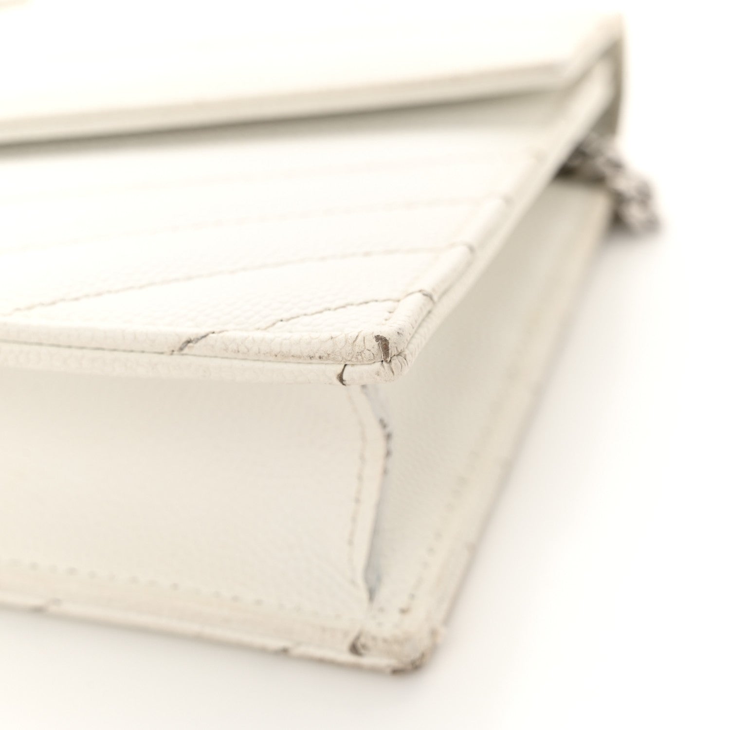Saint Laurent Grain De Poudre Matelasse Chevron Monogram Envelope Chain Wallet Optical White 17 of 20