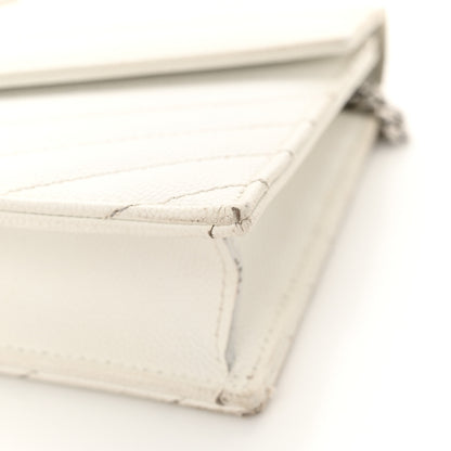 Saint Laurent Grain De Poudre Matelasse Chevron Monogram Envelope Chain Wallet Optical White 17 of 20