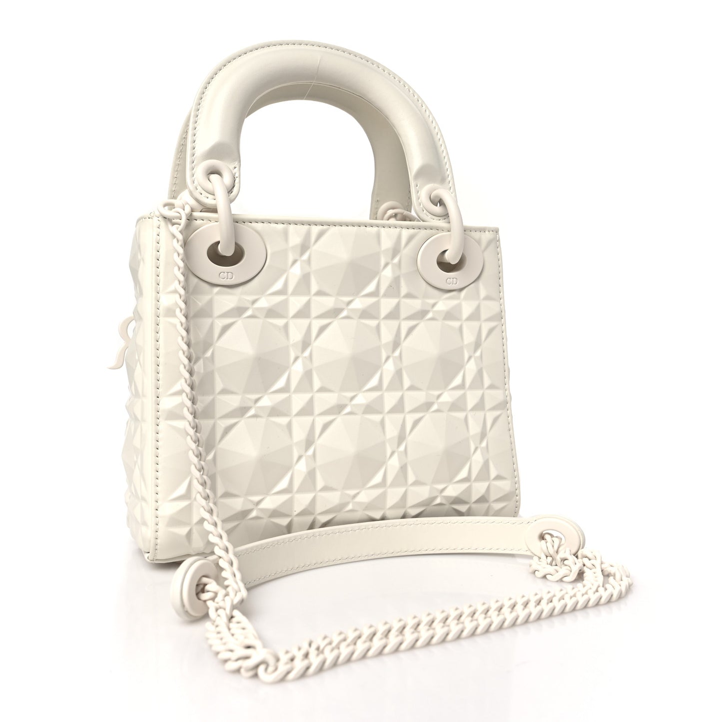 Calfskin Cannage Diamond Mini Lady Dior White