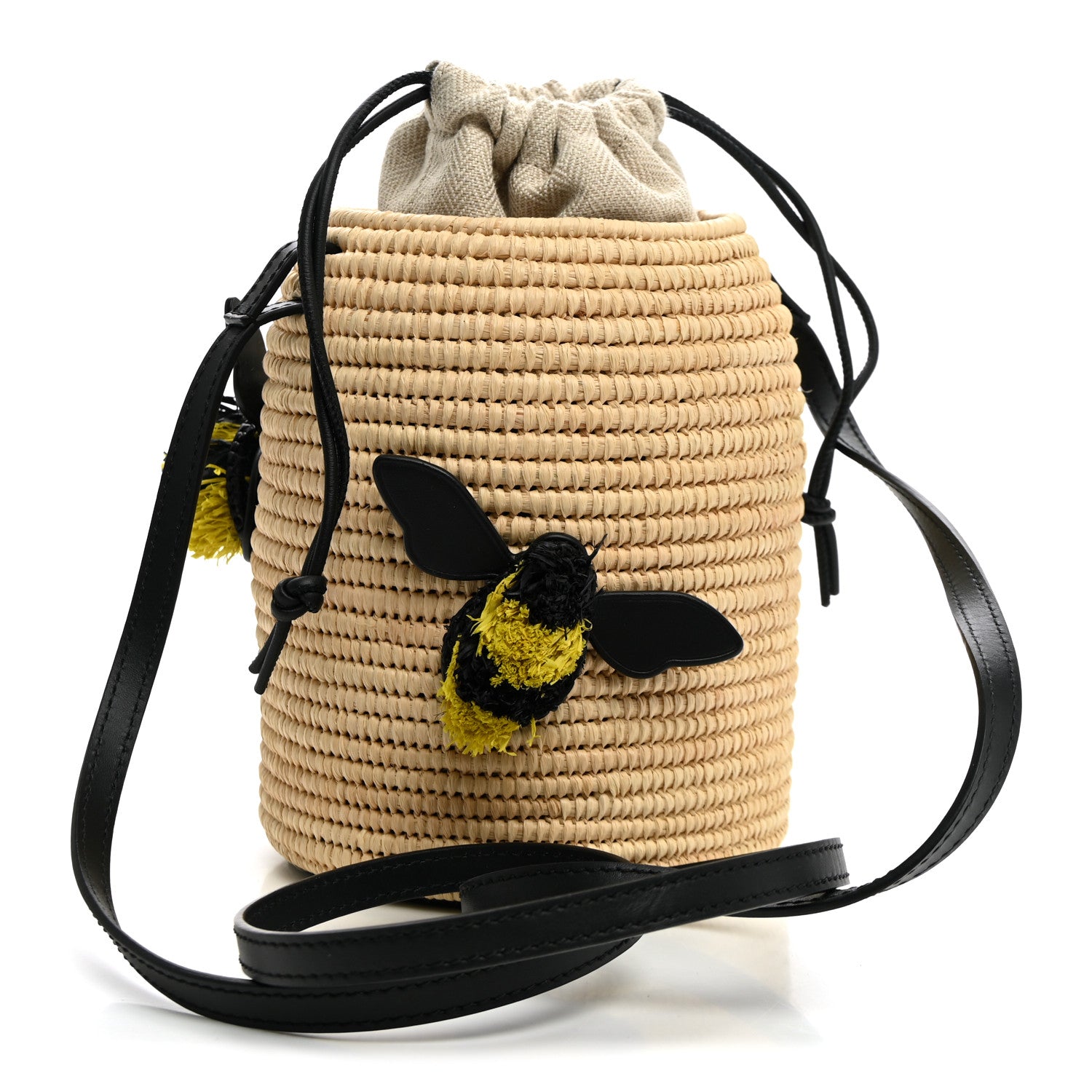 Loewe X PAULA'S IBIZA Raffia Calfskin Beehive Basket Tote Bag Natural Black 3 of 10