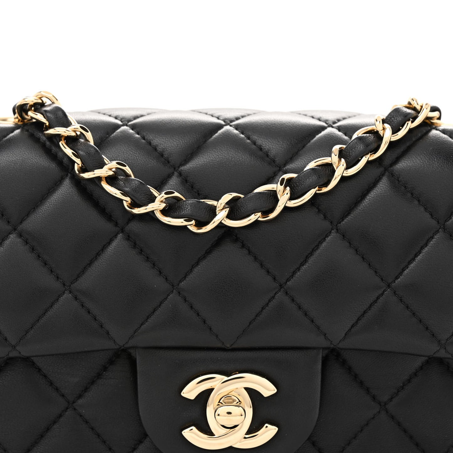 Lambskin Quilted Mini Rectangular Flap Black