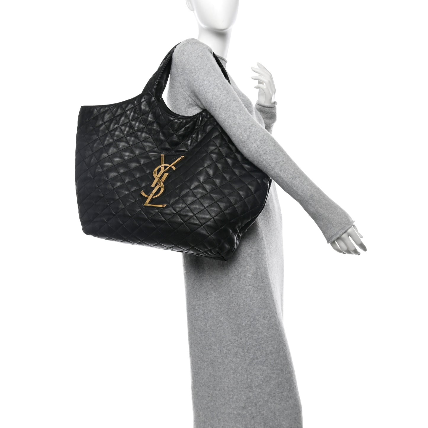 Lambskin Quilted Maxi Icare Shopping Tote Black
