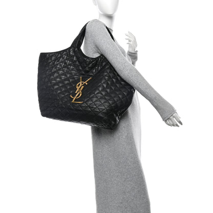 Saint Laurent Lambskin Quilted Maxi Icare Shopping Tote Black 2 of 12